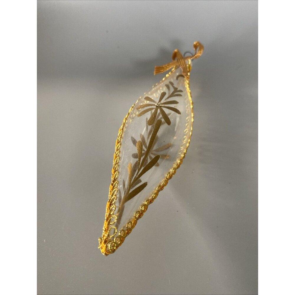5 Vintage Clear Glass Icicle Tear Drop Christmas Ornament Gold Accent Hand Paint
